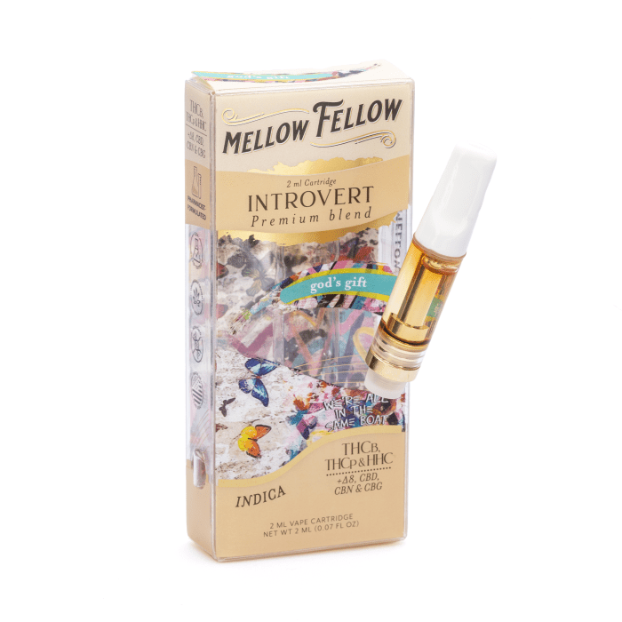 Mellow Fellow 2 gram Introvert Blend Vape Cartridge - God's Gift - Combo