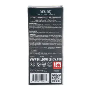 Mellow Fellow Desire Blend Live Resin Vape Cartridge - Acapulco Gold - Box Back