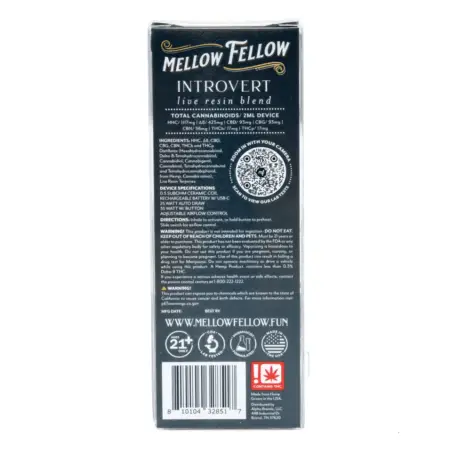 Mellow Fellow Introvert Blend Live Resin Disposable Vape - King Louis - box back