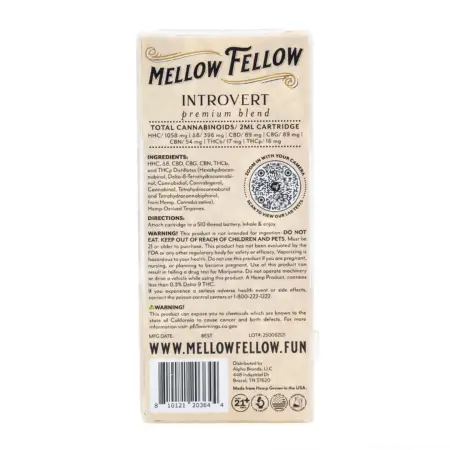 Mellow Fellow Introvert Blend Vape Cartridge - God's Gift - Box Back
