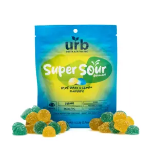 Urb Delta-8 Delta-9 Delta-10-THC Super Sour Gummies - Blue Razz and Lemon (750 mg Total cannabinoids) - Combo