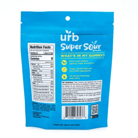 Urb Delta 8 Delta 9 Delta 10 THC Super Sour Gummies - Blue Razz and Lemon - back