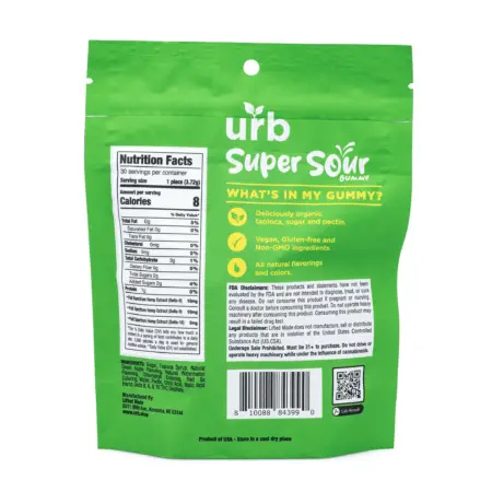 Urb Delta 8 Delta 9 Delta 10 THC Super Sour Gummies - Green Apple and Watermelon - back