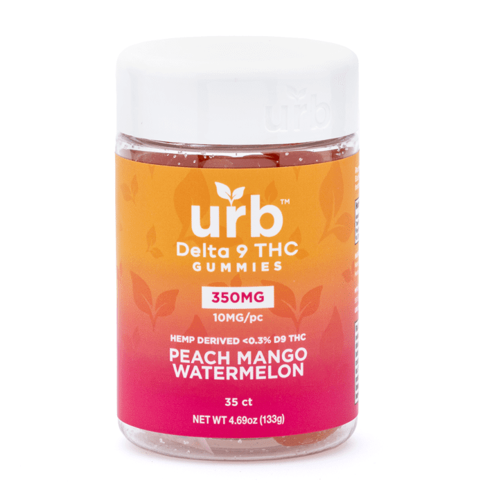 Urb Delta 9 THC Gummies - Peach Mango Watermelon (350 mg Total Delta 9 THC) - Jar Front