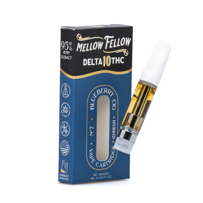 Mellow Fellow Delta 10 THC 1 gram Vape Cartridge - Blueberry OG - Combo