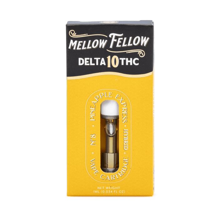 Mellow Fellow Delta 10 THC 1 gram Vape Cartridge - Pineapple Express - Box Front