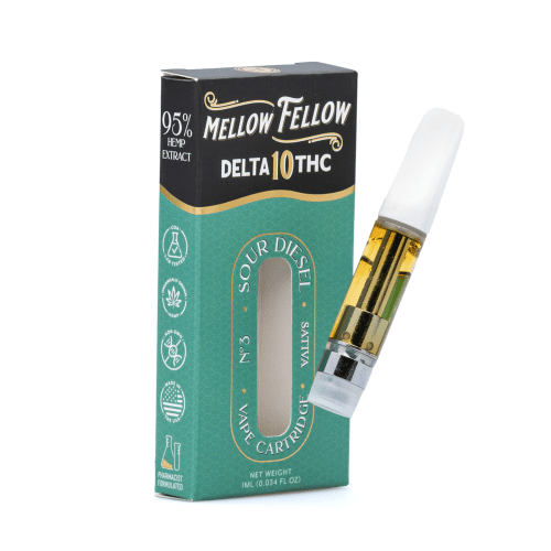 Mellow Fellow Delta 10 THC 1 gram Vape Cartridge - Sour Diesel - Combo