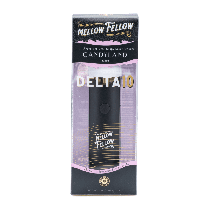 Mellow Fellow Delta 10 THC 2 gram Disposable Vape - Candyland - Box Front