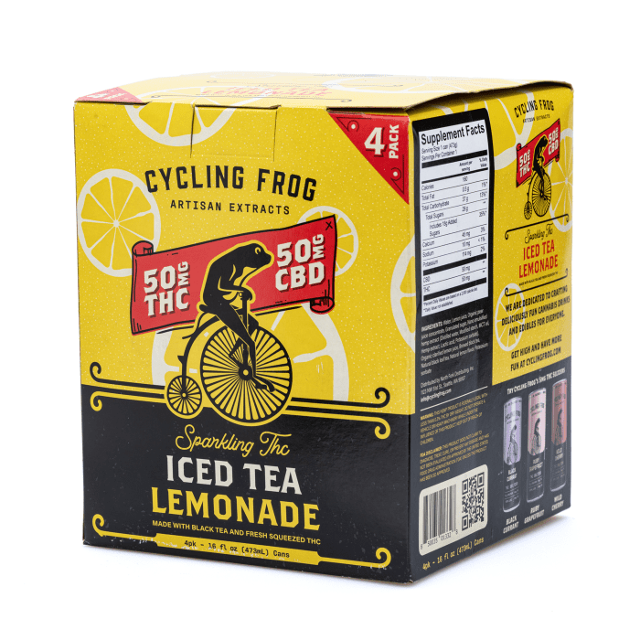 Cycling Frog High Potency THC + CBD Seltzer 4 Pack - Iced Tea Lemonade (200 mg Delta 9 THC - Box Front