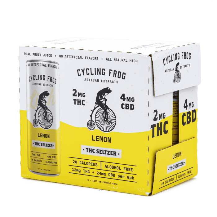 Cycling Frog THC + CBD Light Seltzer 6 Pack - Lemon (12 mg Delta 9 THC + 24 mg CBD Total) - Box Front