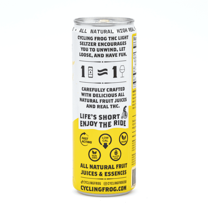 Cycling Frog THC + CBD Light Seltzer 6 Pack - Lemon (12 mg Delta 9 THC + 24 mg CBD Total) - Can Back