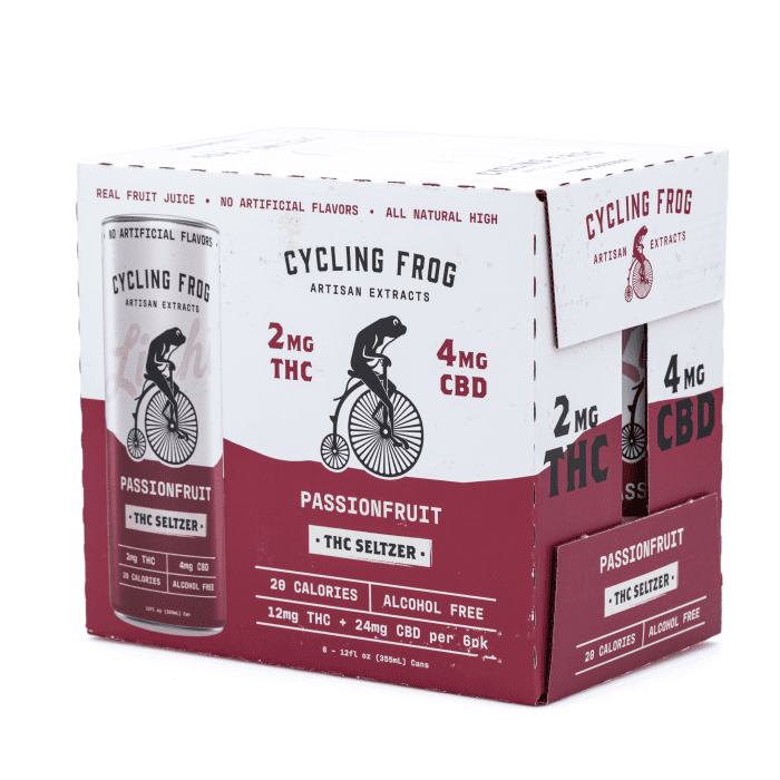 Cycling Frog THC + CBD Light Seltzer 6 Pack - Passionfruit (12 mg Delta 9 THC + 24 mg CBD - Box Front