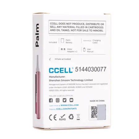 CCELL Palm Vape Battery - Rose Gold with Pink Frame - Box Back