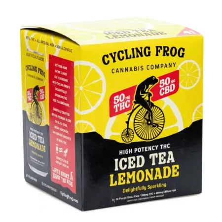 Cycling Frog High Potency THC + CBD Seltzer 4 Pack – Iced Tea Lemonade (200 mg Delta 9 THC + 200 mg CBD Total) - box front