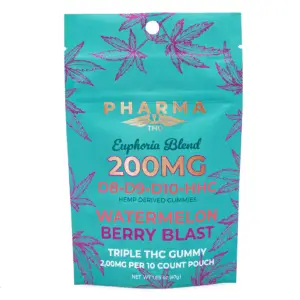 PharmaTHC Euphoria Blend Gummies - Watermelon Berry Blast (2000 mg Total Cannabinoids) - Bag Front