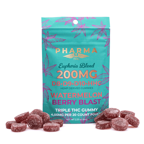 PharmaTHC Euphoria Blend Gummies - Watermelon Berry Blast (4000 mg Total Cannabinoids) - Combo