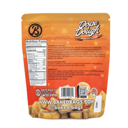 Baked Bags Delta 8 THC Dope Dough - Churros (1000 mg Total Delta 8 THC) - Bag Back