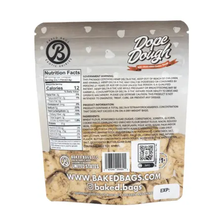 Baked Bags Delta 9 THC Dope Dough - Cookies & Cream (200 mg Total Delta 9 THC) - Bag Back