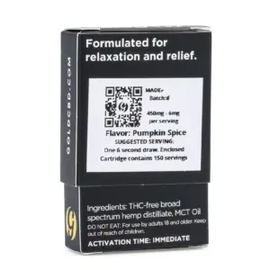 Gold Standard CBD Vape Cartridge - Pumpkin Spice (450 mg) - Box Back