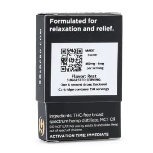 Gold Standard CBD Vape Cartridge - Rest (450 mg) - Box Back