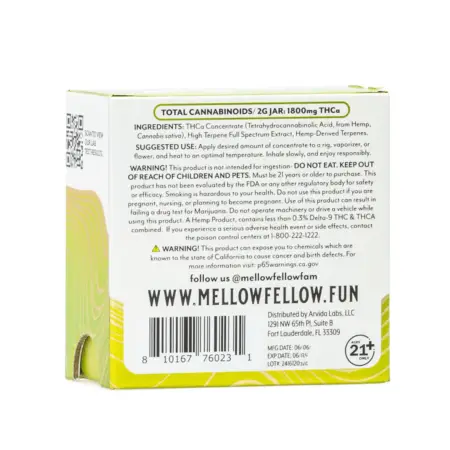 Mellow Fellow THCa Budder - Bandz (2 Gram) - Box Back