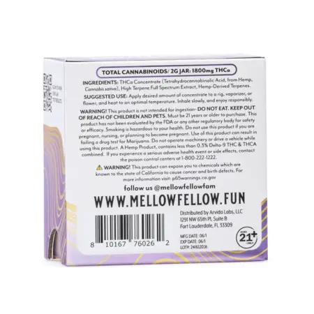 Mellow Fellow THCa Budder - Reba Jam (2 Gram) - Box Back