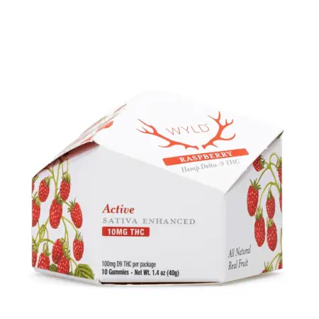 Wyld Delta 9 THC Active Sativa Gummies - Raspberry - 10 Count (100 mg Delta 9 THC Total) - Box Front