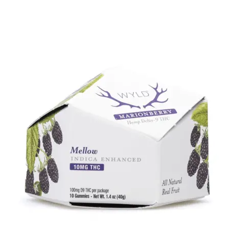 Wyld Delta 9 THC Mellow Indica Gummies - Marionberry - 10 Count (100 mg Delta 9 THC Total) - Box Front