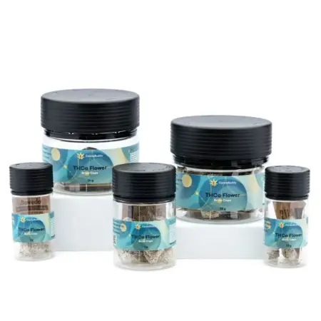 THCa Flower Snow Caps Black Truffle Pie - Jars Group Shot