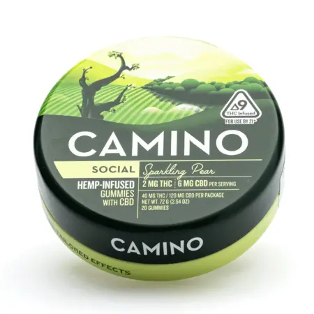 Camino Delta 9 THC and CBD Social Gummies - Sparkling Pear - Tin Front