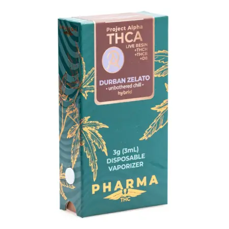 PharmaTHC Project Alpha THCa Live Resin Disposable - Durban Zelato (3 gram) - Box Front