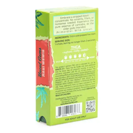 PharmaTHC Uncut Gems THCa Live Rosin Vape Cartridge - Maui Wowie (.5 gram) - Box Back