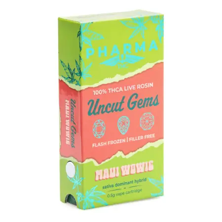 PharmaTHC Uncut Gems THCa Live Rosin Vape Cartridge - Maui Wowie (.5 gram) - Box Front