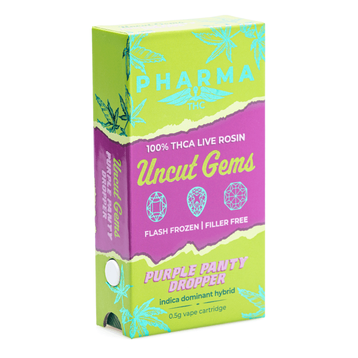 PharmaTHC Uncut Gems THCa Live Rosin Vape Cartridge - Purple Panty Dropper (.5 gram) - Box Front