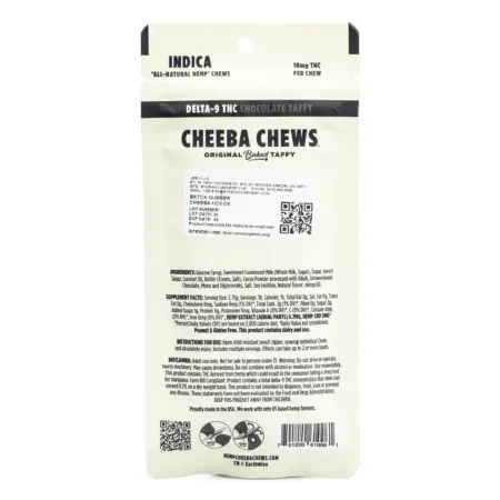 Cheeba Chews Delta 9 Chocolate Taffy - Indica (100 mg Delta 9 THC Total) - Bag Back