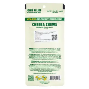 Cheeba Chews Delta 9 and CBC and CBD Salted Caramel Chews - Joint Relief (50 mg Total Cannabinoids) - Bag Back