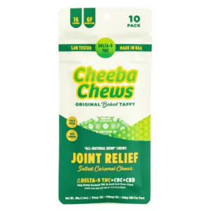 Cheeba Chews Delta 9 and CBC and CBD Salted Caramel Chews - Joint Relief (50 mg Total Cannabinoids) - Bag Front