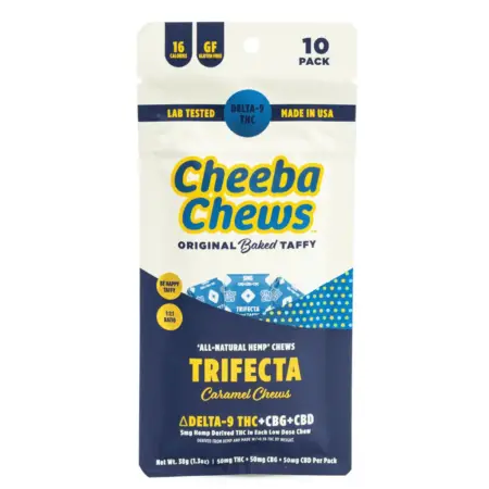 Cheeba Chews Delta 9 and CBG and CBD Caramel Chews - Trifecta (50 mg Total Cannabinoids) - Bag Front