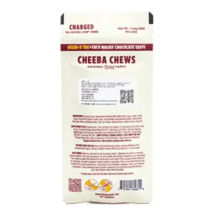 Cheeba Chews Delta 9 and THCv Mocha Chocolate Taffy - Charged (50 mg Total Cannabinoids) - Bag Back