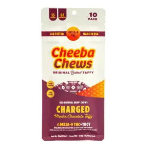 Cheeba Chews Delta 9 and THCv Mocha Chocolate Taffy - Charged (50 mg Total Cannabinoids) - Bag Front