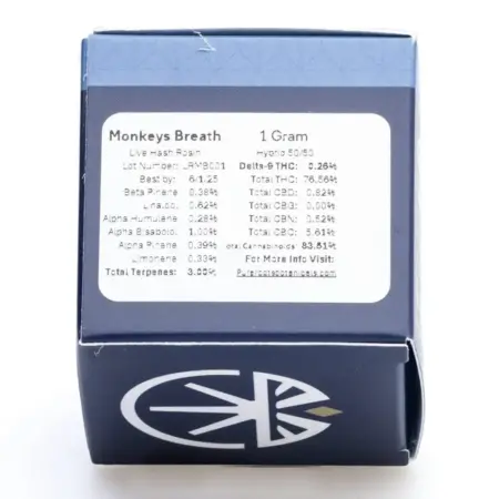 Pure Roots Botanicals THCa Live Rosin Concentrate - Monkey Breath (1 gram) - Box Back