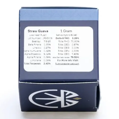 Pure Roots Botanicals THCa Live Rosin Concentrate - Straw Guava (1 gram) - Box Back