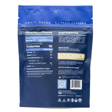 Pure Roots Botanicals THC Live Rosin Gummies - Blueberry Blast (200 mg Total Delta 9 THC) - bag back