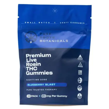 Pure Roots Botanicals THC Live Rosin Gummies - Blueberry Blast (200 mg Total Delta 9 THC) - bag front