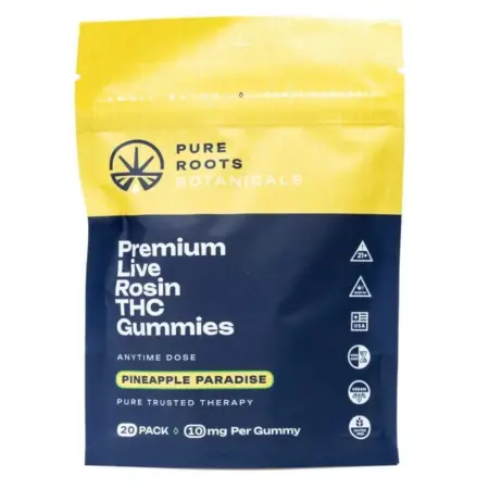 Pure Roots Botanicals THC Live Rosin Gummies - Pineapple Paradise (200 mg Total Delta 9 THC) - bag front