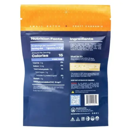 Pure Roots Botanicals THC Live Rosin Gummies - Tangerine Dream (200 mg Total Delta 9 THC) - bag back