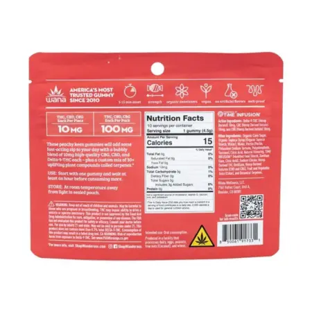 Wana Quick Inspire Gummies – Peach Bellini (300 mg Total Cannabinoids) - bag back