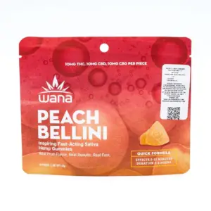 Wana Quick Inspire Gummies – Peach Bellini (300 mg Total Cannabinoids) - bag front