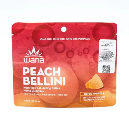 Wana Quick Inspire Gummies – Peach Bellini (300 mg Total Cannabinoids) - bag front