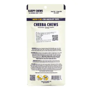Cheeba Chews Delta 9 and CBN Chocolate Taffy - Sleepy Chew (50 mg Total Cannabinoids) - bag back
